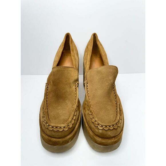 Marc Fisher Lina Platform Loafer 8.5 Suede Penny Light Brown Slip On Shoes - Picture 3 of 10